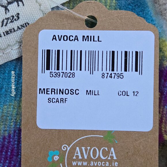 NWT Merino Wool Plaid Scarf AVOCA Ireland Blue & Purple Plaid - Picture 8 of 10